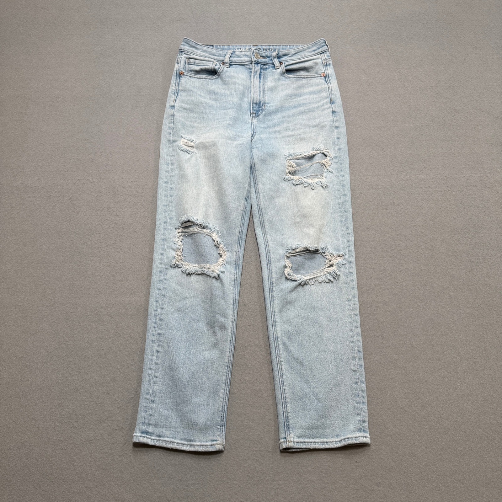 Y2k American Eagle Jeans Women's 8 Light Wash Straight Leg High Rise Distressed